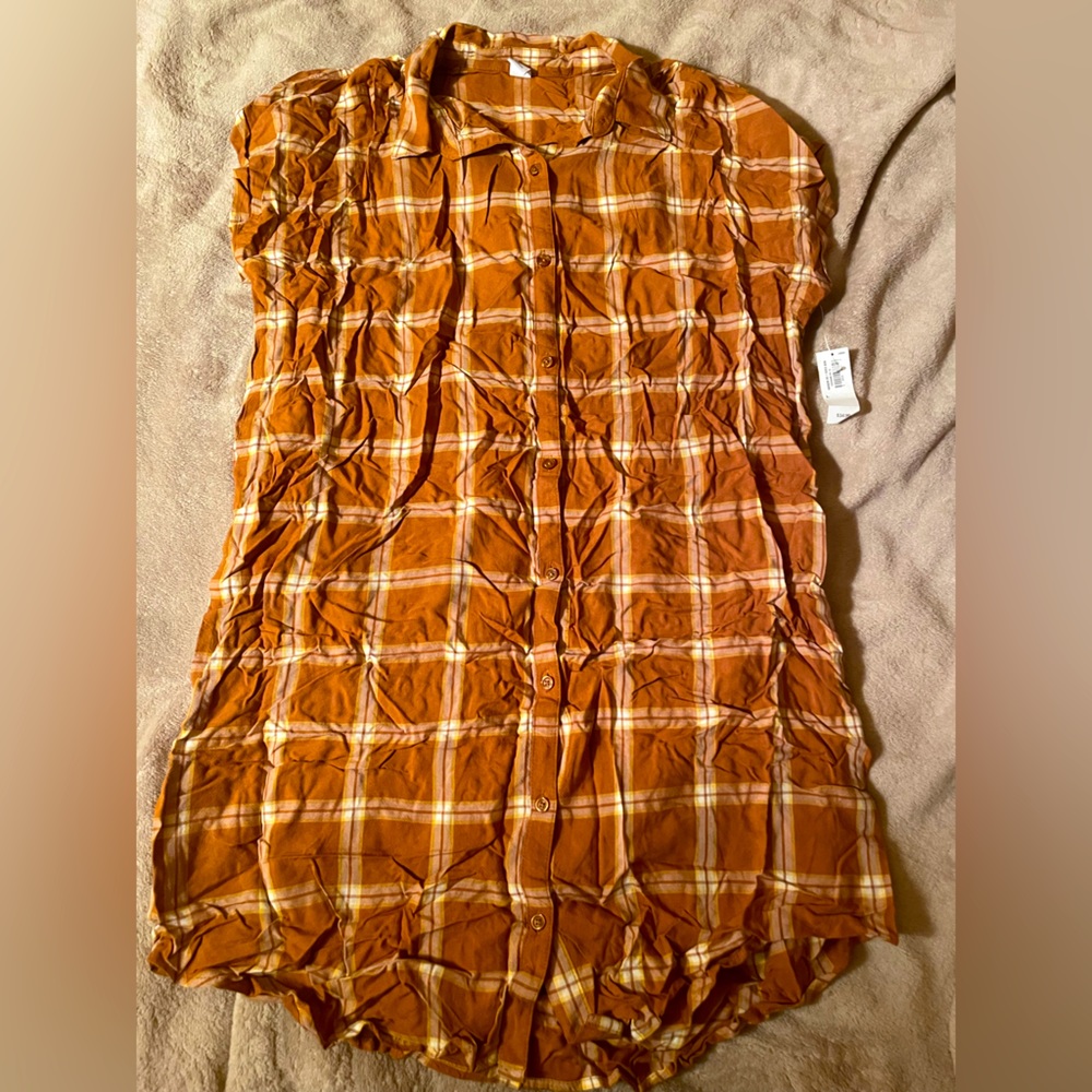 Brown plaid Button front T-shirt dress